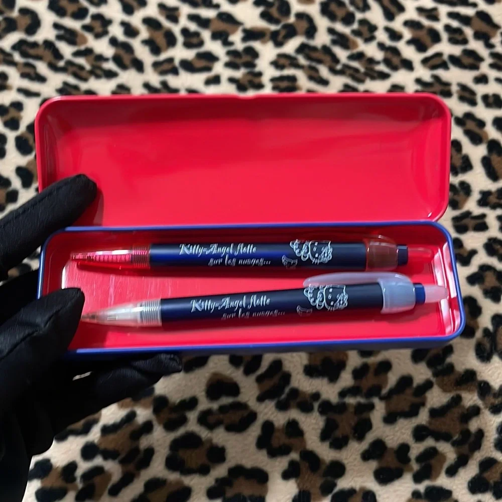 2002 Sanrio HELLO KITTY Blue Angel French Cafe Pencil Pen Case Y2K 2000s Vintage